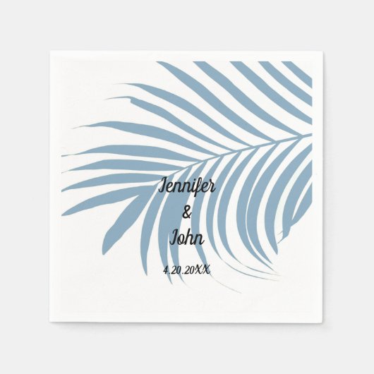 Dusty Blue Tropical Palm Tree Leaf Cute Wedding Servet (Voorkant)