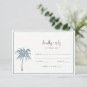 Dusty Blue Tropical Palm Tree Wedding rsvp (Debout devant)