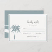 Dusty Blue Tropical Palm Tree Wedding rsvp (Devant / Derrière)