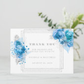 Dusty Blue Turquoise Silver Peony Merci Cartes (Debout devant)