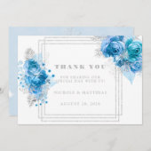 Dusty Blue Turquoise Silver Peony Merci Cartes (Devant / Derrière)