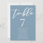 Dusty Blue Typography Mariage Carte de table avec  (Dos)