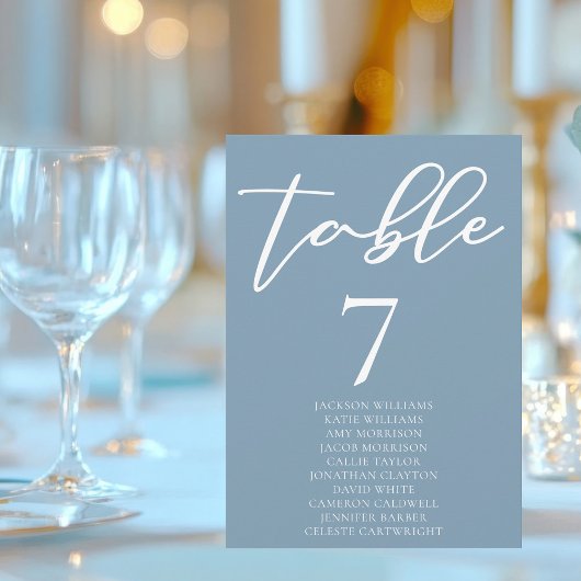 Dusty Blue Typography Mariage Carte de table avec 