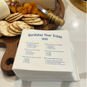 Dusty Blue Verjaardag Jaar Trivia Game Party Serve Servet