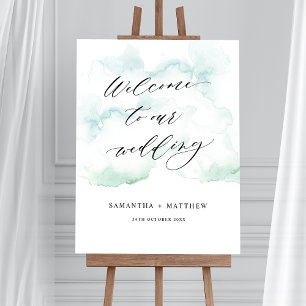 Dusty Blue, Vert Aquarelle Mariage Affiche de bien