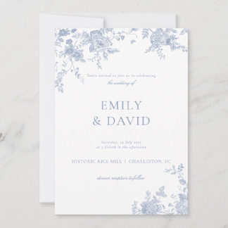 Dusty Blue Victoriaans Floral Wedding Invitation Kaart