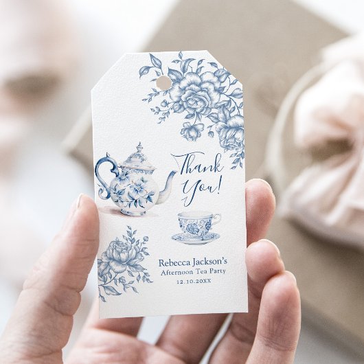 Dusty Blue Victoriaans Garden Bridal Tea Dank u Cadeaulabel