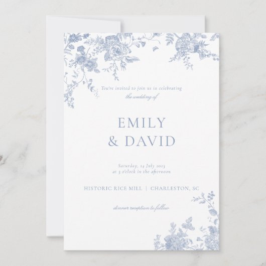 Dusty Blue Victorian Floral Faire-part de mariage (Devant)