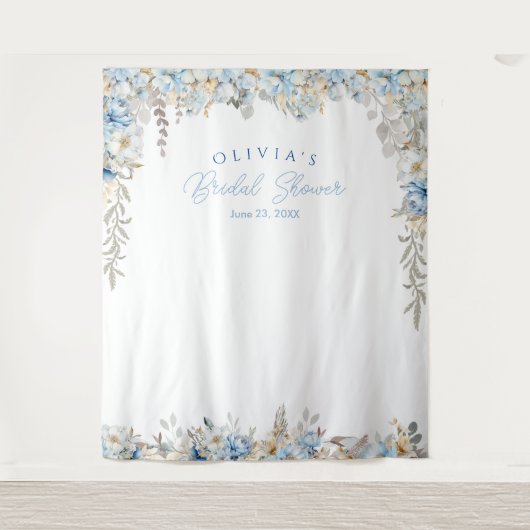 Dusty Blue Vrijgezellenfeest Photo Booth Achtergro Wandkleed (Voorkant)