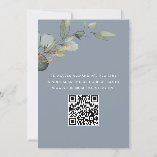 Dusty Blue Vrijgezellenfeest QR-code Eucalyptus Kaart (Achterkant)