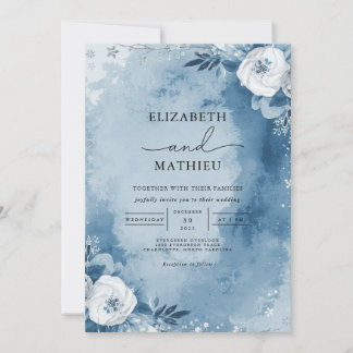 Dusty Blue Wash Floral Lijst Wedding Kaart