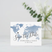 Dusty Blue Watercolor Carte du monde Enregistrer l (Debout devant)