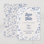 Dusty Blue Watercolor Flora Save The Date Card (Devant / Derrière)