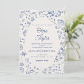 Dusty Blue Watercolor Floral Wedding Invitation (Debout devant)