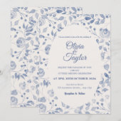 Dusty Blue Watercolor Floral Wedding Invitation (Devant / Derrière)