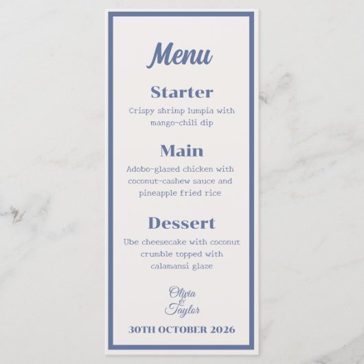 Dusty Blue Watercolor Floral Wedding Menu (Voorkant)