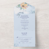 Dusty Blue Watercoloured Peach Wild Roos All In One Uitnodiging (Binnen)