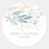 Dusty Blue Waterverf Botanische bruiloft Ronde Sticker (Voorkant)