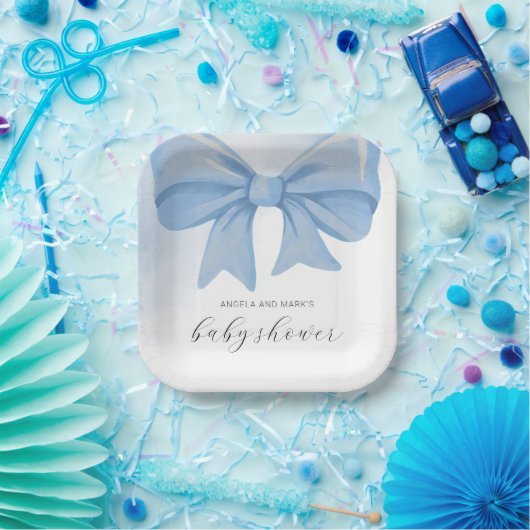 Dusty Blue Waterverf Bow Baby shower Papieren Bordje (Feest)