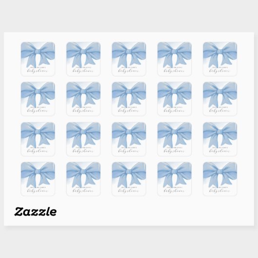 Dusty Blue Waterverf Bow Baby shower Vierkante Sticker (Vel)