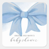Dusty Blue Waterverf Bow Baby shower Vierkante Sticker (Voorkant)