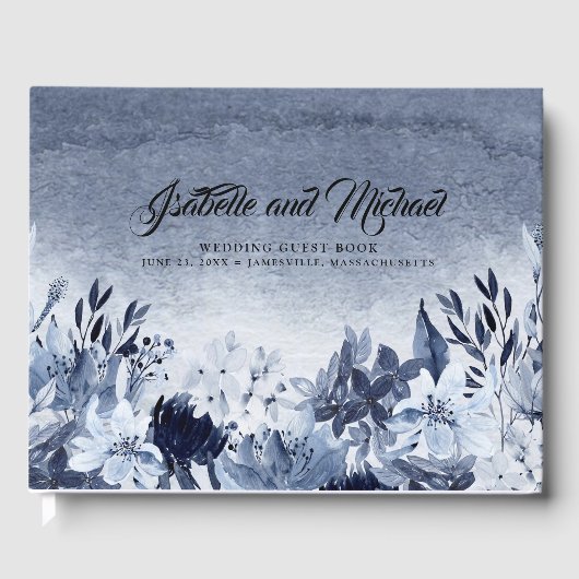 Dusty Blue Waterverf Bruiloft Gastenboek (Voorkant)