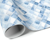 Dusty Blue Waterverf Check Pattern Cadeaupapier (Rol Hoek)