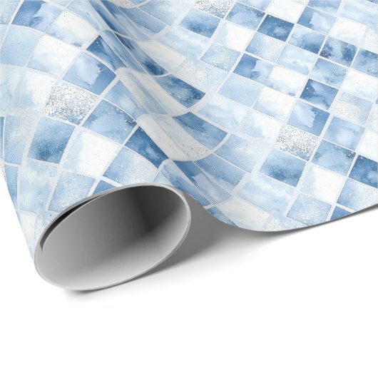 Dusty Blue Waterverf Check Pattern Cadeaupapier (Rol Hoek)