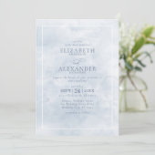 Dusty Blue Waterverf Elegant Minimalist Wedding Kaart (Staand voorkant)