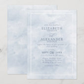 Dusty Blue Waterverf Elegant Minimalist Wedding Kaart (Voorkant / Achterkant)