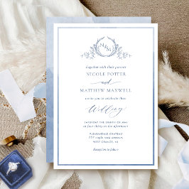 Dusty Blue, Waterverf Elegant Monogram Wedding Kaart