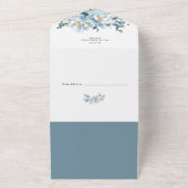 Dusty Blue waterverf floral All In One Uitnodiging (Buitenkant)