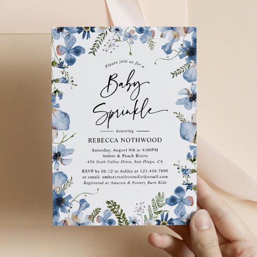 Dusty Blue Waterverf Floral Baby Sprinkle Kaart