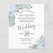 Dusty Blue Waterverf Floral BUDGET Wedding Invite (Voorkant)