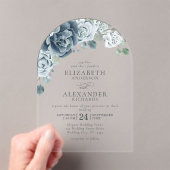 Dusty Blue Waterverf Floral Elegant Wedding Acryl Uitnodigingen (Insitu (Draagbaar))