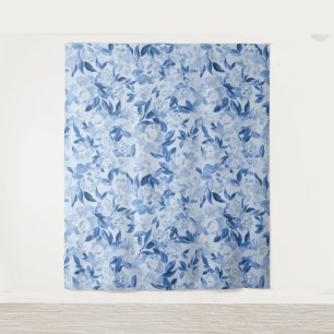 Dusty Blue Waterverf Floral Fotocall Dropback Wandkleed