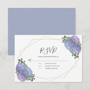 Dusty Blue Waterverf Floral Geometric Wedding RSVP Kaartje