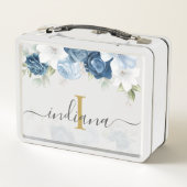 Dusty Blue Waterverf Floral Monogram Script naam (Achterkant)