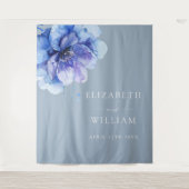 Dusty Blue Waterverf Floral Photo Booth Achtergron Wandkleed (Voorkant)