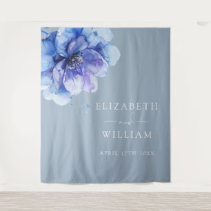 Dusty Blue Waterverf Floral Photo Booth Achtergron Wandkleed