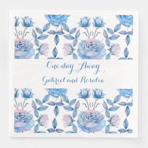Dusty Blue Waterverf  Floral Rozen Wedding Servet