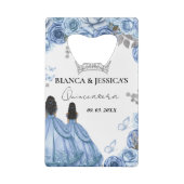 Dusty Blue Waterverf Floral Twin Quinceañera Kredietkaart Flessenopener (Achterkant)
