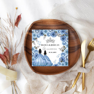 Dusty Blue Waterverf Floral Twin Quinceañera Servet