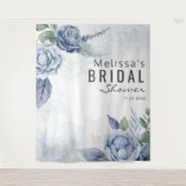 Dusty Blue Waterverf Floral Typografie Wandkleed (Voorkant)
