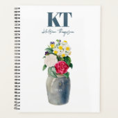 Dusty Blue Waterverf Floral  Vase Monogram Planner (Voorkant)