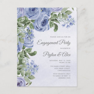 Dusty Blue Waterverf Floral Verloving Briefkaart