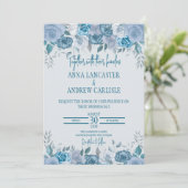 Dusty Blue Waterverf Floral Wedding Invitation Kaart (Staand voorkant)