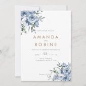 Dusty Blue Waterverf Floral Wedding Kaart (Voorkant)