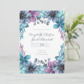 Dusty Blue Waterverf Floral Wedding Kaart (Staand voorkant)