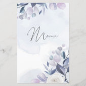 Dusty Blue Waterverf Floral Wedding Party Menu (Achterkant)